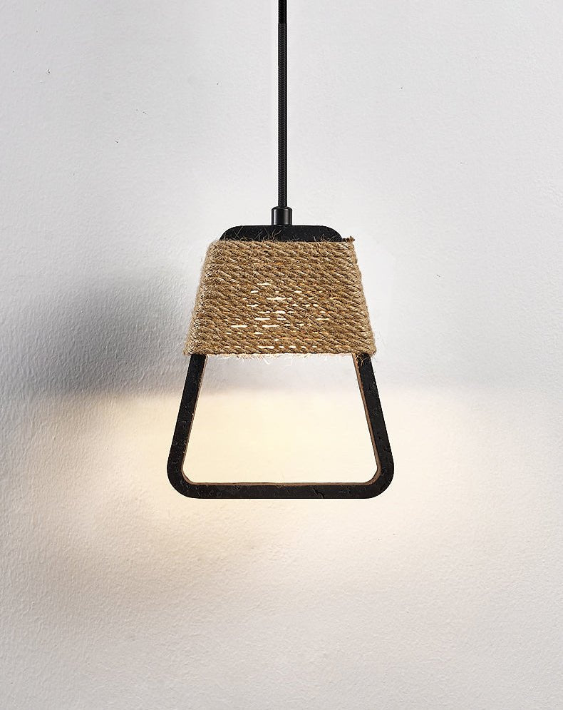 Tressa Pendant Light — Hand-Wrapped Hemp Rope & Black Travertine