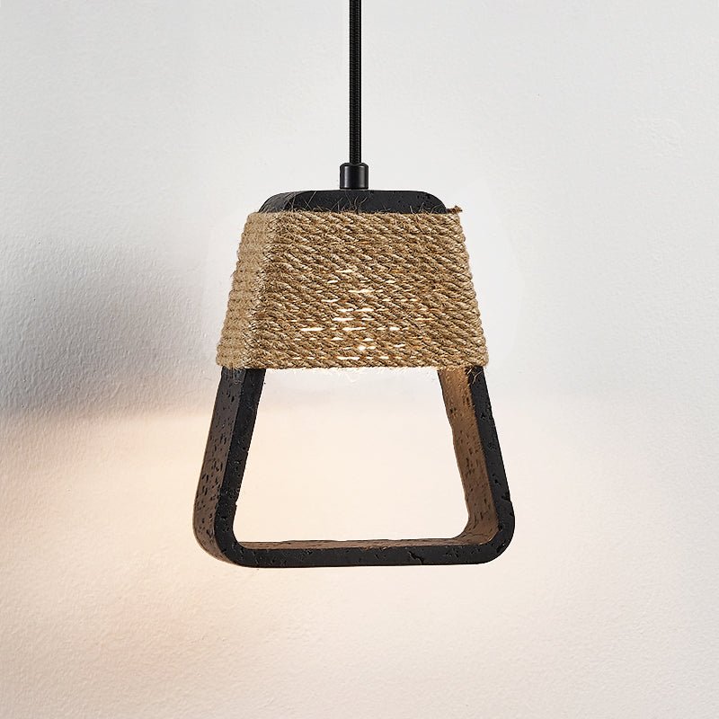 Tressa Pendant Light — Hand-Wrapped Hemp Rope & Black Travertine
