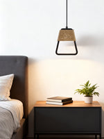 Tressa Pendant Light — Hand-Wrapped Hemp Rope & Black Travertine