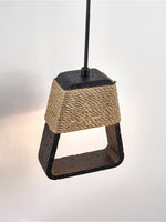 Tressa Pendant Light — Hand-Wrapped Hemp Rope & Black Travertine