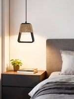 Tressa Pendant Light — Hand-Wrapped Hemp Rope & Black Travertine