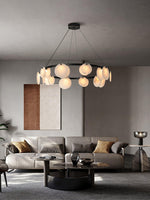 Trinidad Alabaster Chandelier — Modern LED Pendant Light in Brass for Dining Room and Living Room