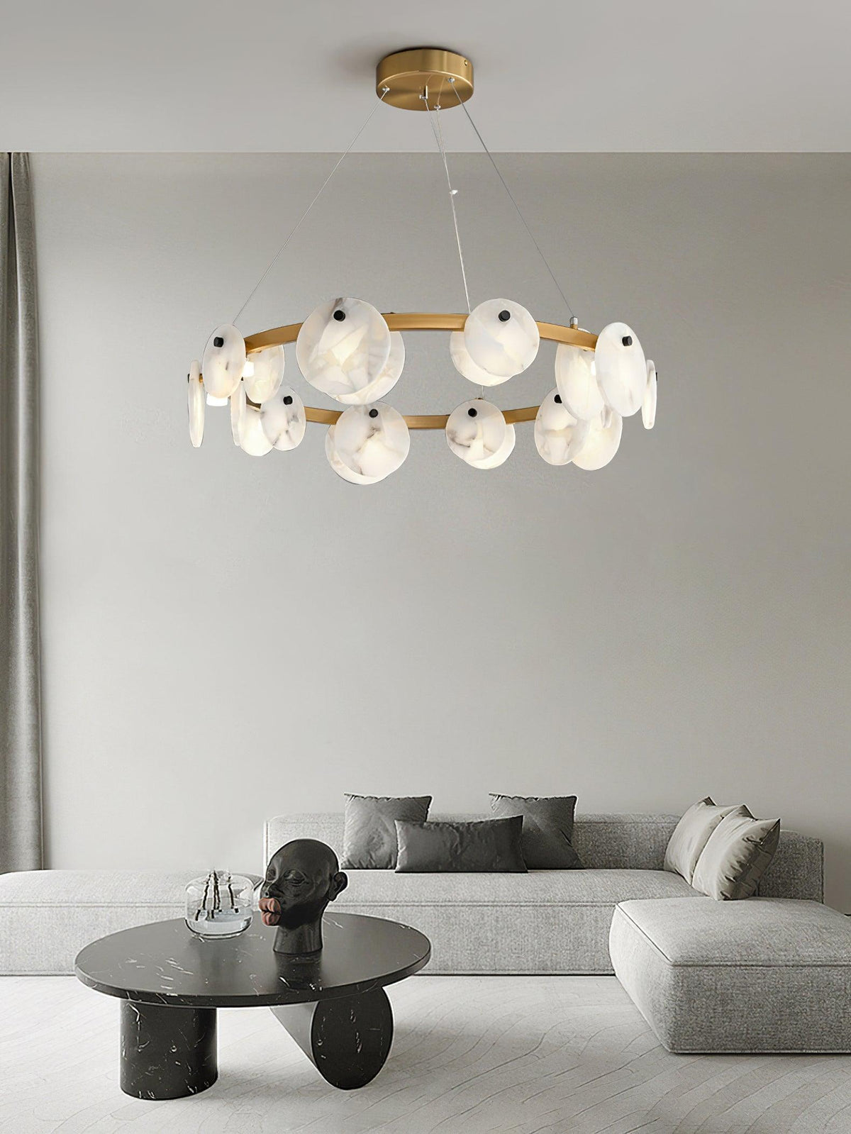 Trinidad Alabaster Chandelier — Modern LED Pendant Light in Brass for Dining Room and Living Room