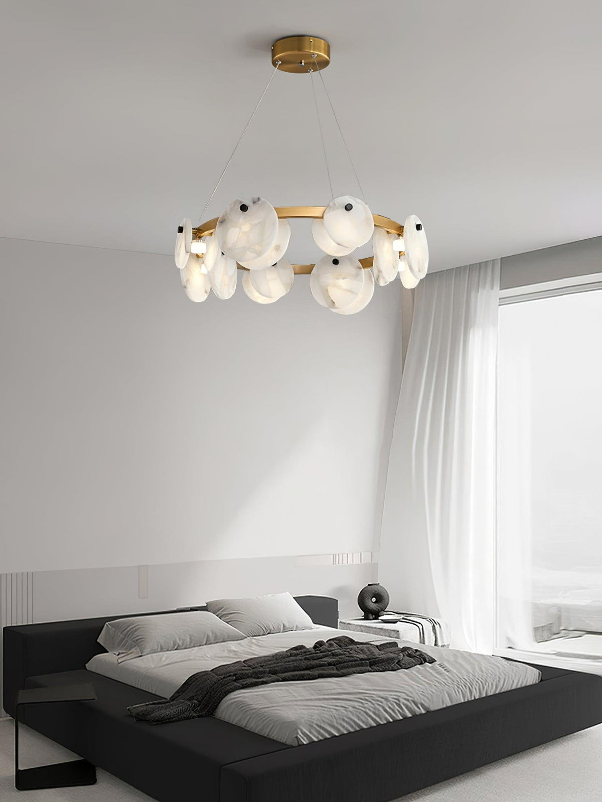Trinidad Alabaster Chandelier — Modern LED Pendant Light in Brass for Dining Room and Living Room