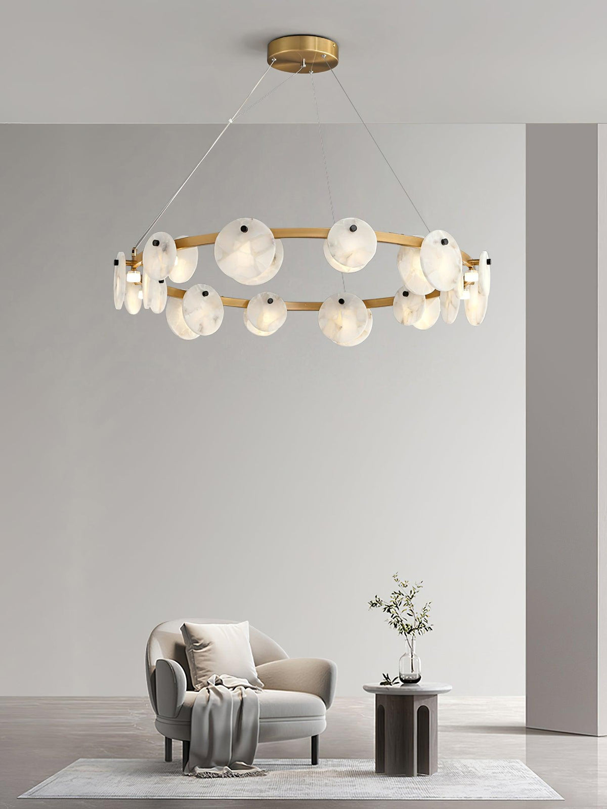 Trinidad Alabaster Chandelier — Modern LED Pendant Light in Brass for Dining Room and Living Room
