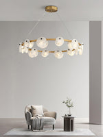 Trinidad Alabaster Chandelier — Modern LED Pendant Light in Brass for Dining Room and Living Room
