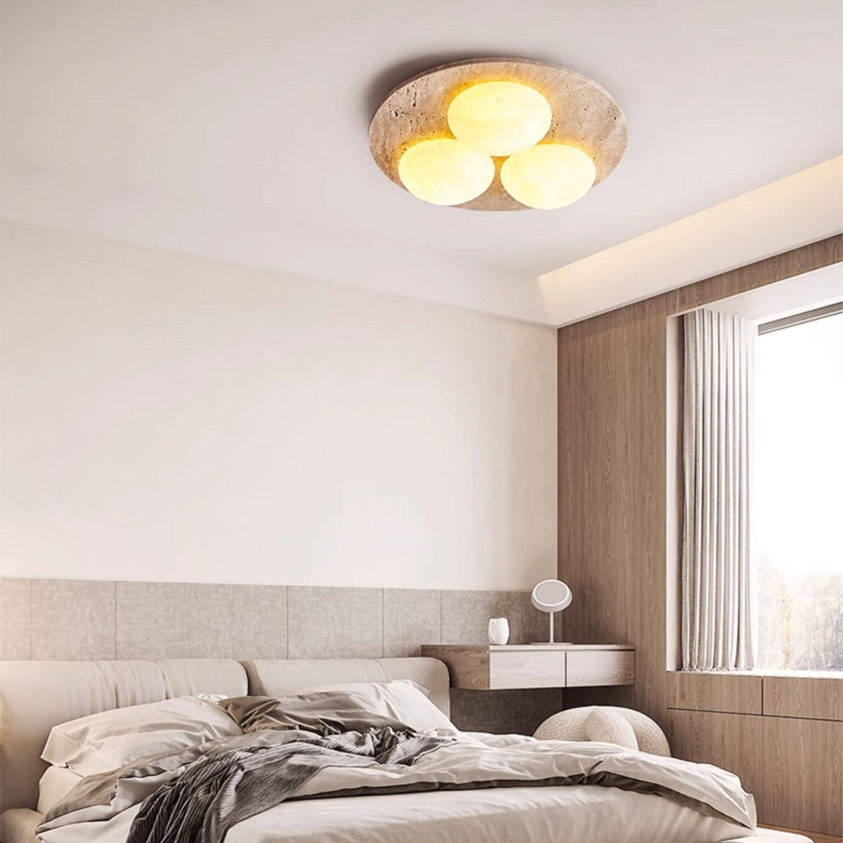 Trio Travertine Flush Mount Ceiling Light with LED Globes