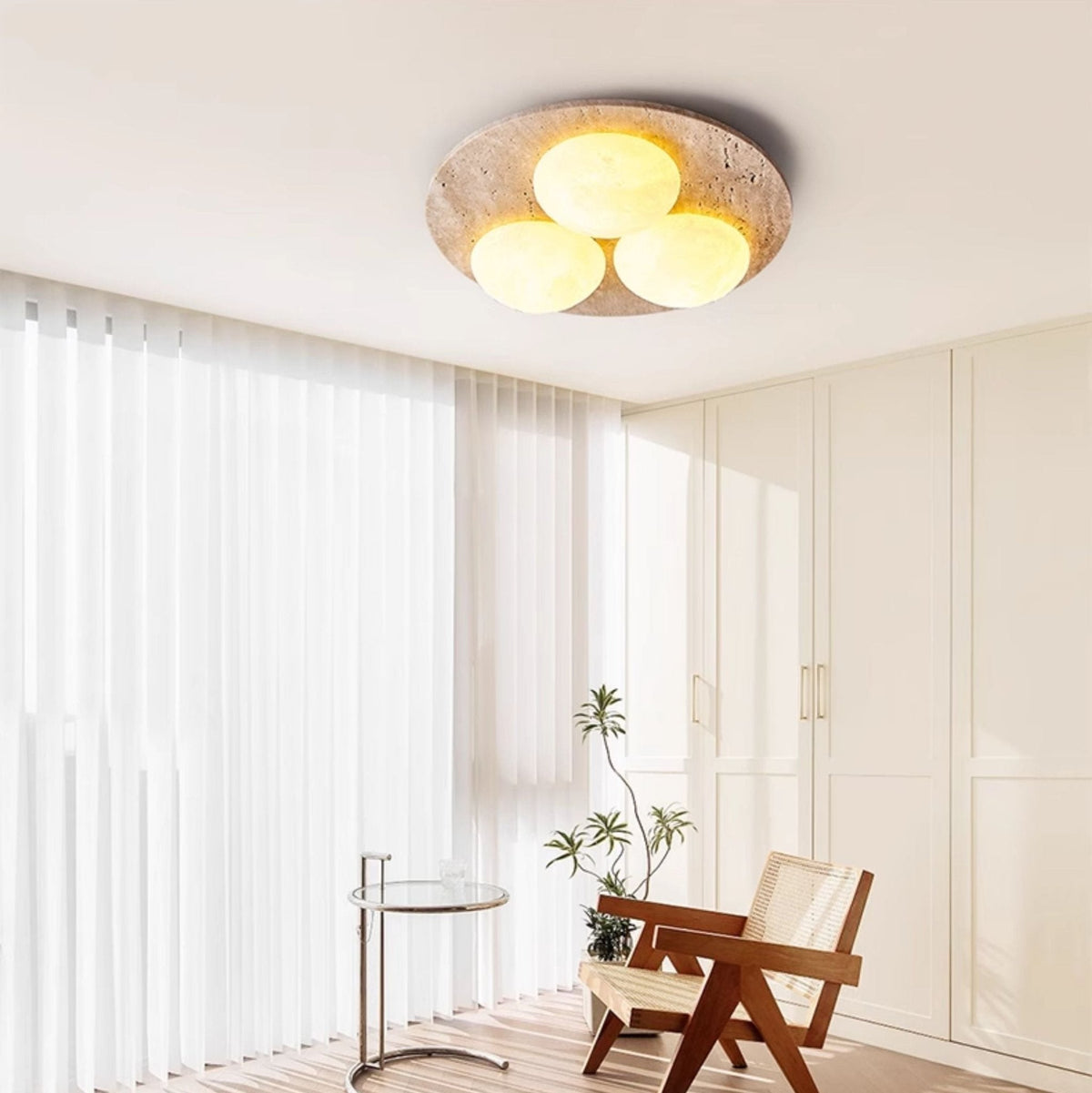 Trio Travertine Flush Mount Ceiling Light with LED Globes