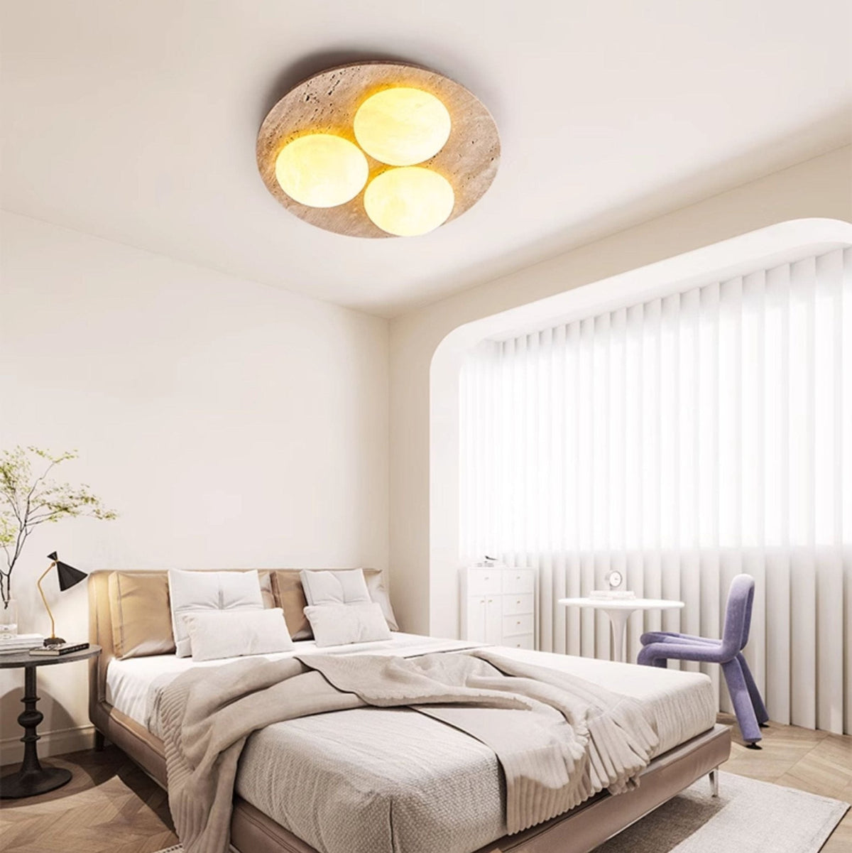 Trio Travertine Flush Mount Ceiling Light with LED Globes