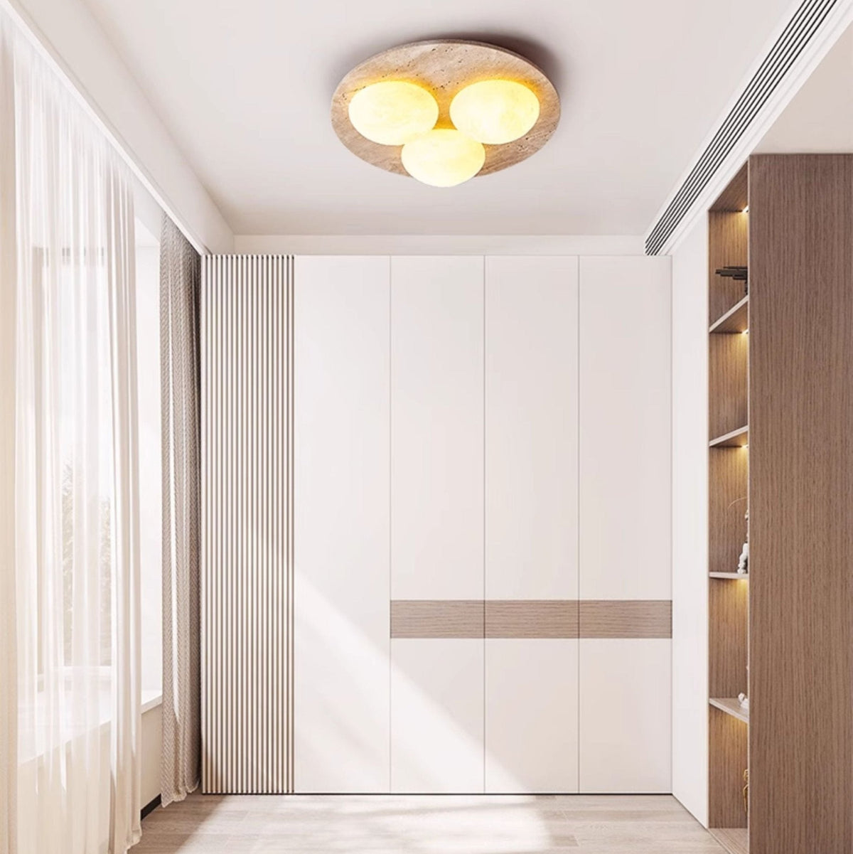 Trio Travertine Flush Mount Ceiling Light with LED Globes