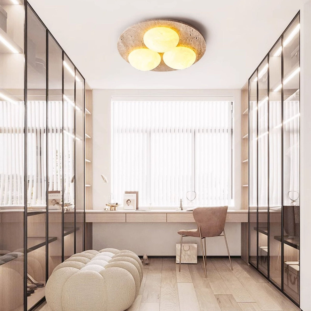 Trio Travertine Flush Mount Ceiling Light with LED Globes
