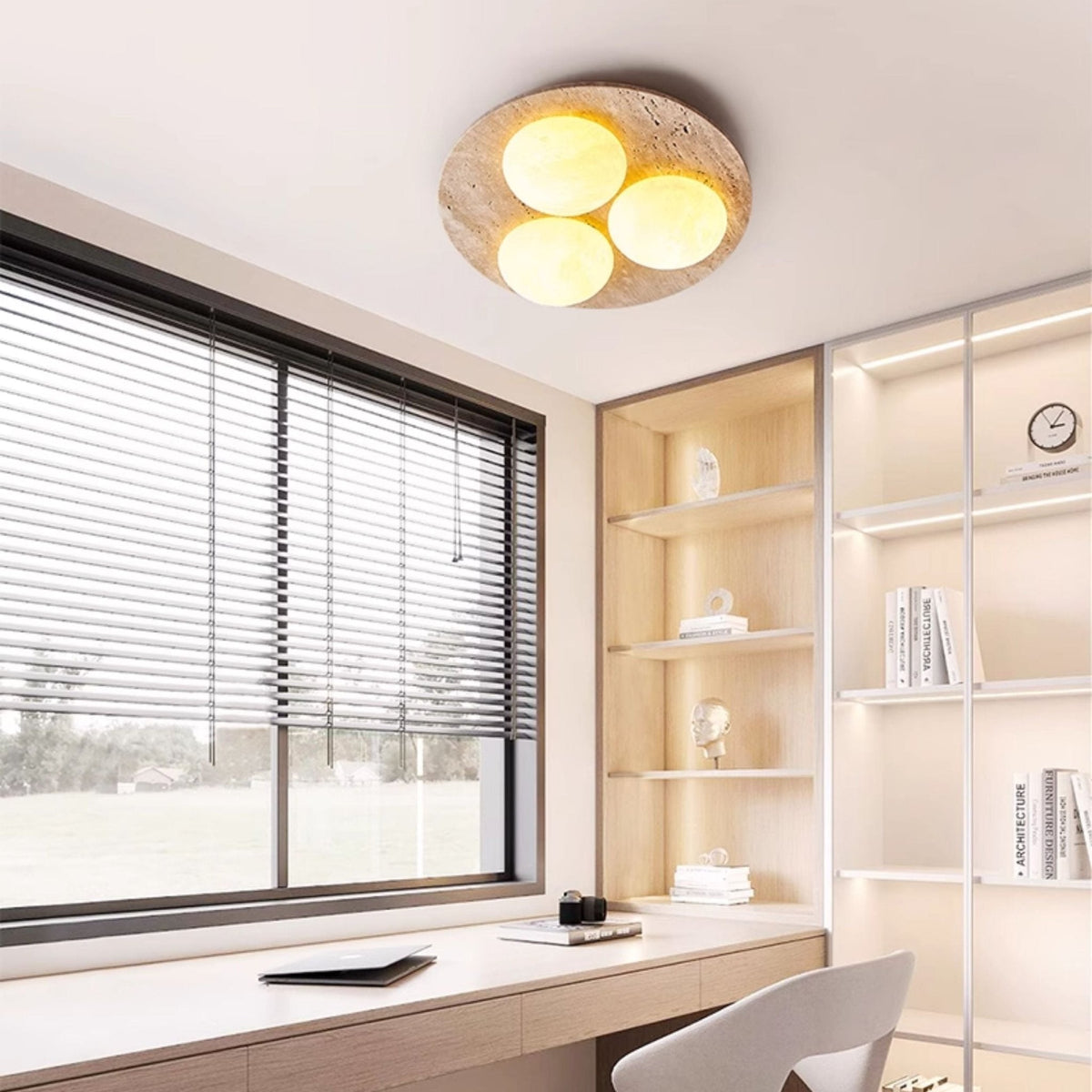 Trio Travertine Flush Mount Ceiling Light with LED Globes