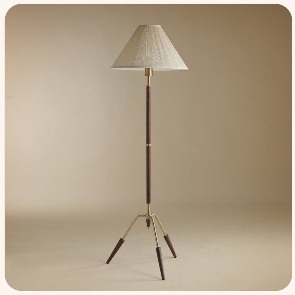 Sculptural Tripod Floor Lamp with Pleated Fabric Shade