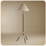 Sculptural Tripod Floor Lamp with Pleated Fabric Shade