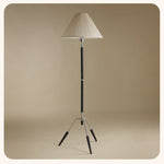 Sculptural Tripod Floor Lamp with Pleated Fabric Shade