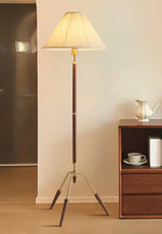 Sculptural Tripod Floor Lamp with Pleated Fabric Shade
