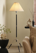 Sculptural Tripod Floor Lamp with Pleated Fabric Shade