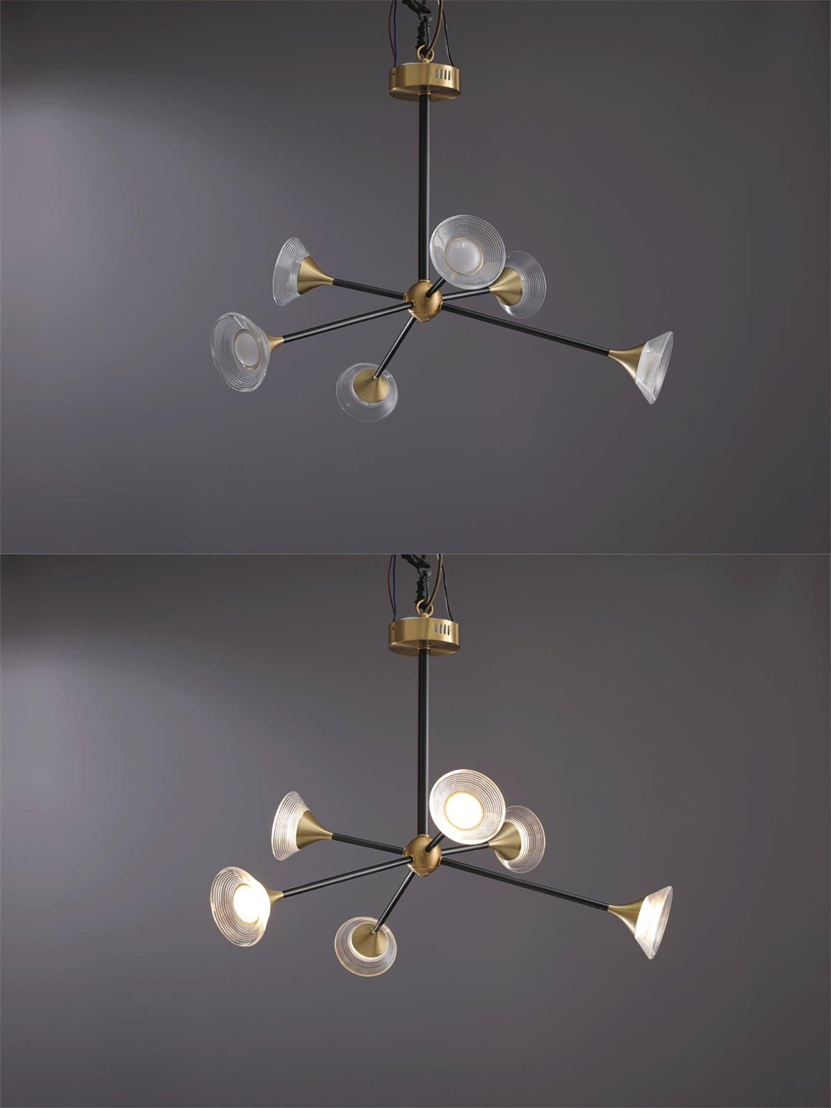 Tristan Brass & Acrylic LED Chandelier, Modern Multi-Head Pendant Light