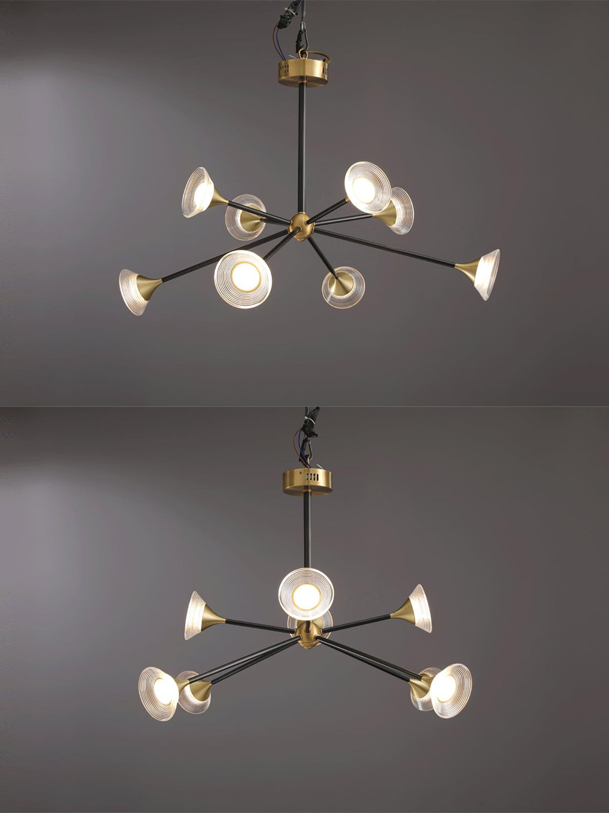 Tristan Brass & Acrylic LED Chandelier, Modern Multi-Head Pendant Light
