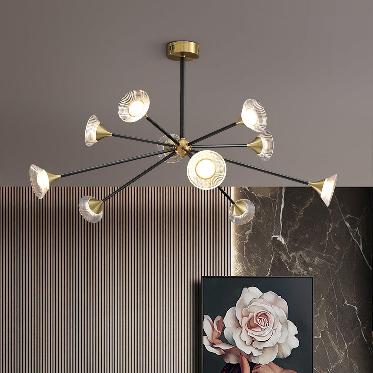 Tristan Brass & Acrylic LED Chandelier, Modern Multi-Head Pendant Light