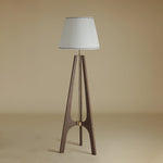 Trivelle Tripod Floor Lamp in Walnut and Gold with Pleated Fabric Shade