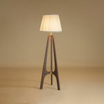 Trivelle Tripod Floor Lamp in Walnut and Gold with Pleated Fabric Shade