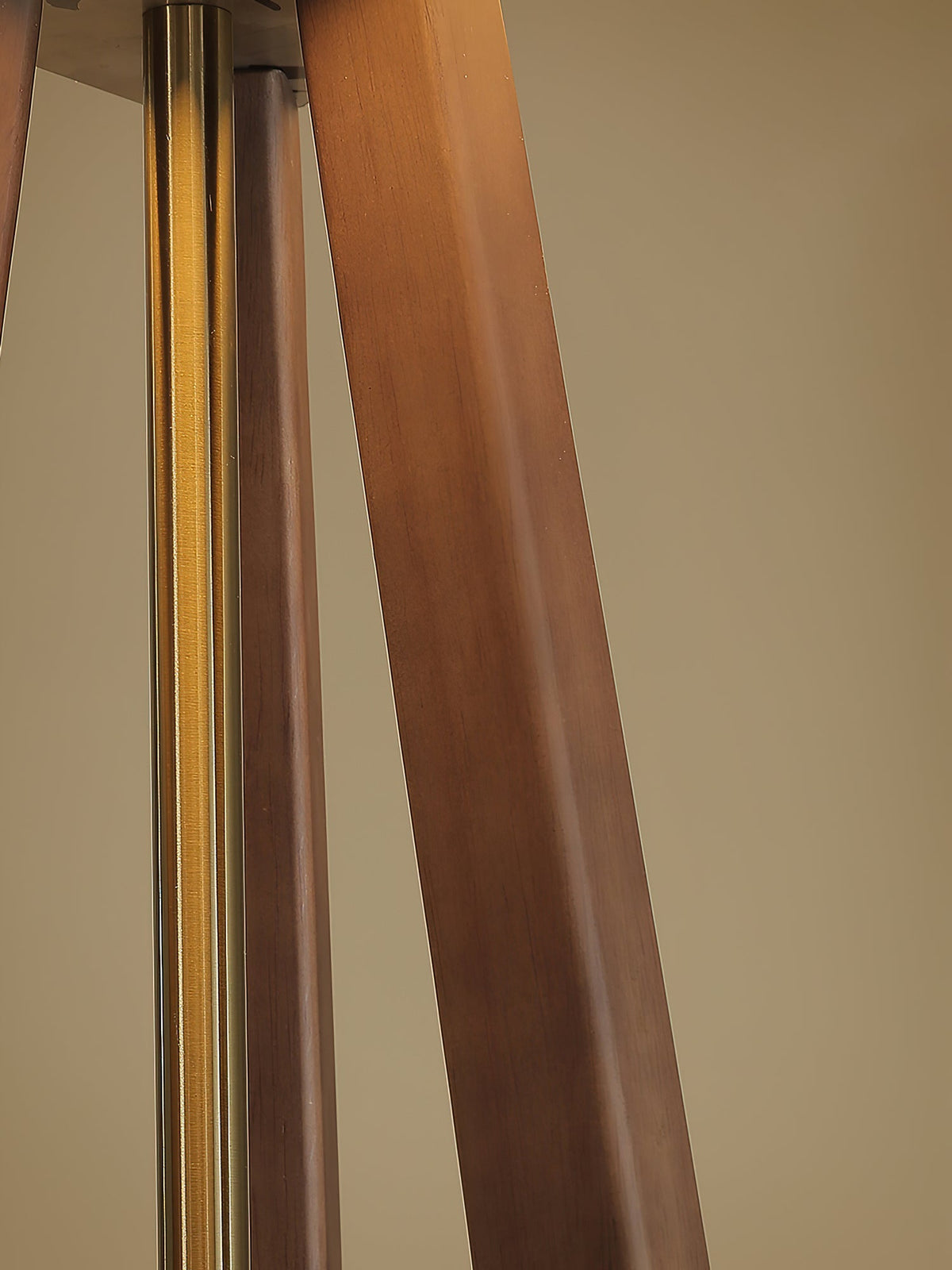 Trivelle Tripod Floor Lamp in Walnut and Gold with Pleated Fabric Shade