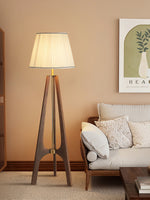 Trivelle Tripod Floor Lamp in Walnut and Gold with Pleated Fabric Shade