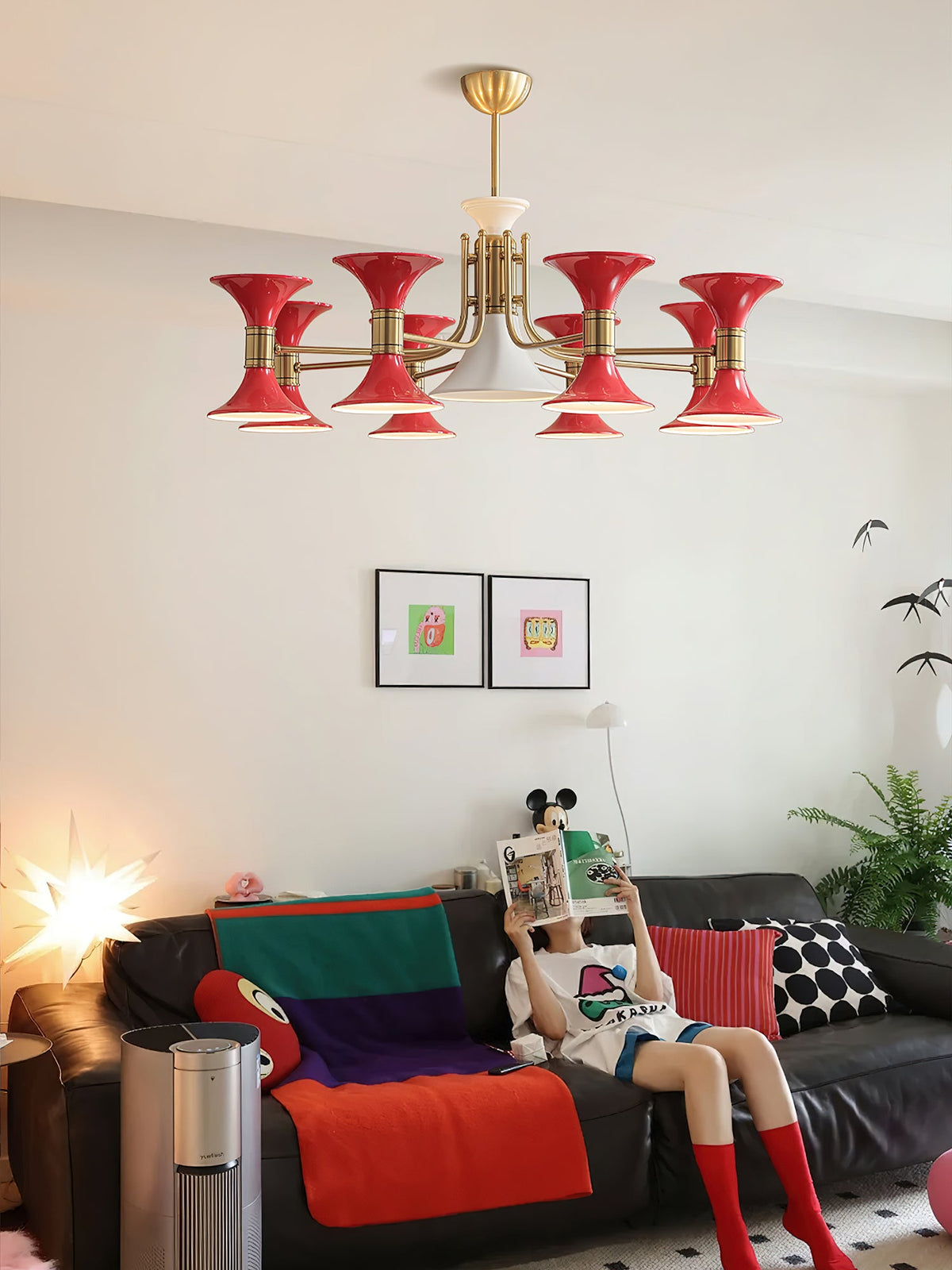 Tromina Trumpet Chandelier – Mid-Century Brass & Iron Pendant Light