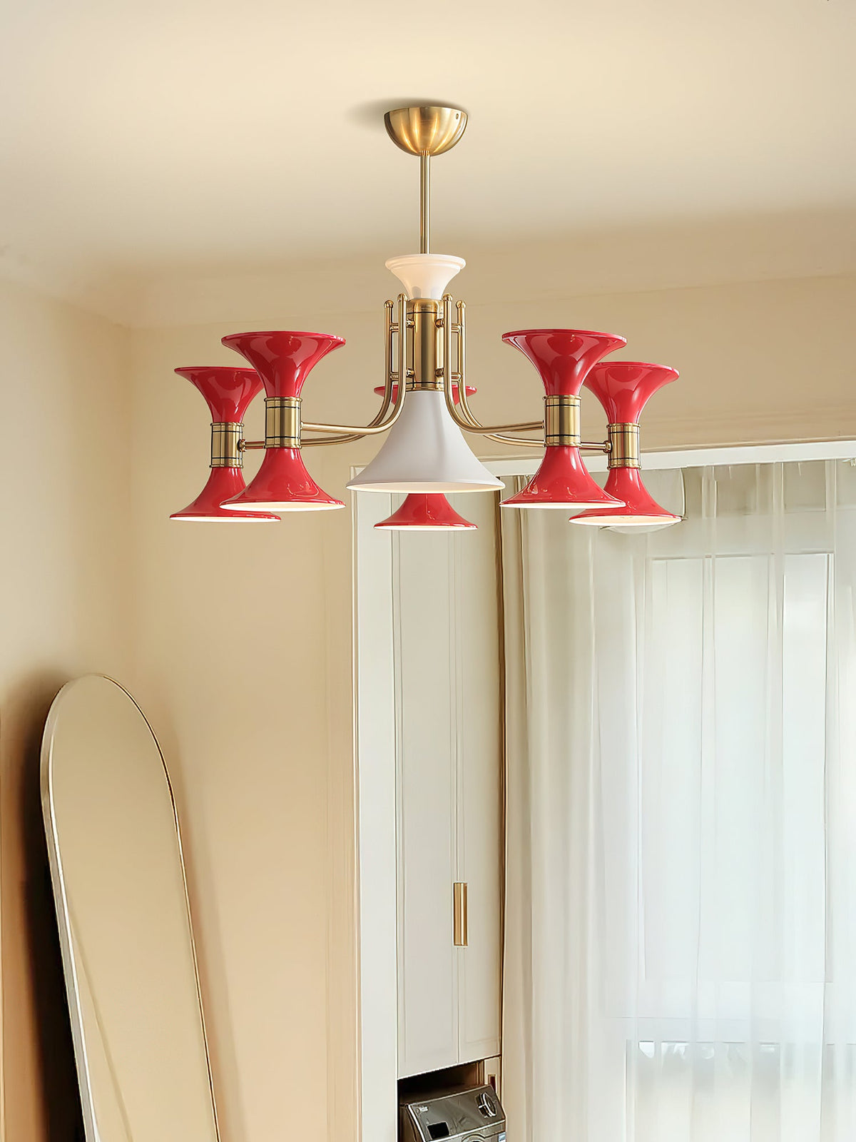 Tromina Trumpet Chandelier – Mid-Century Brass & Iron Pendant Light
