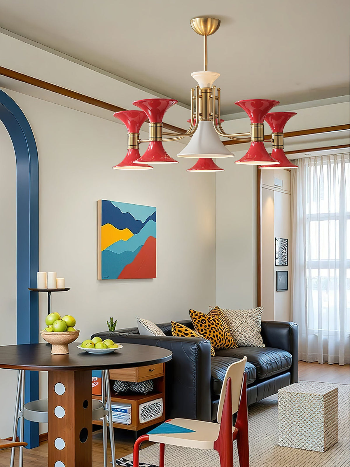 Tromina Trumpet Chandelier – Mid-Century Brass & Iron Pendant Light