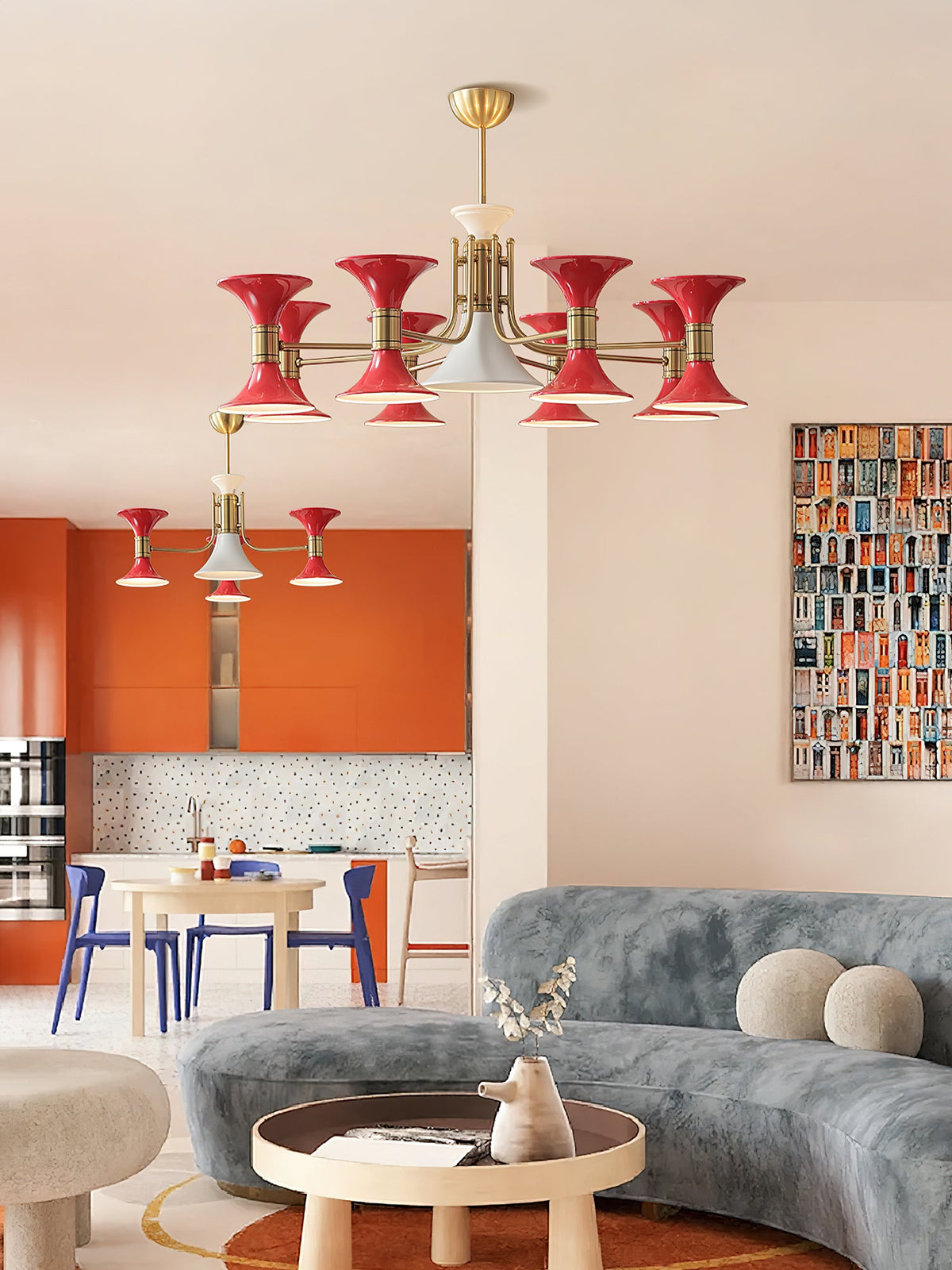 Tromina Trumpet Chandelier – Mid-Century Brass & Iron Pendant Light