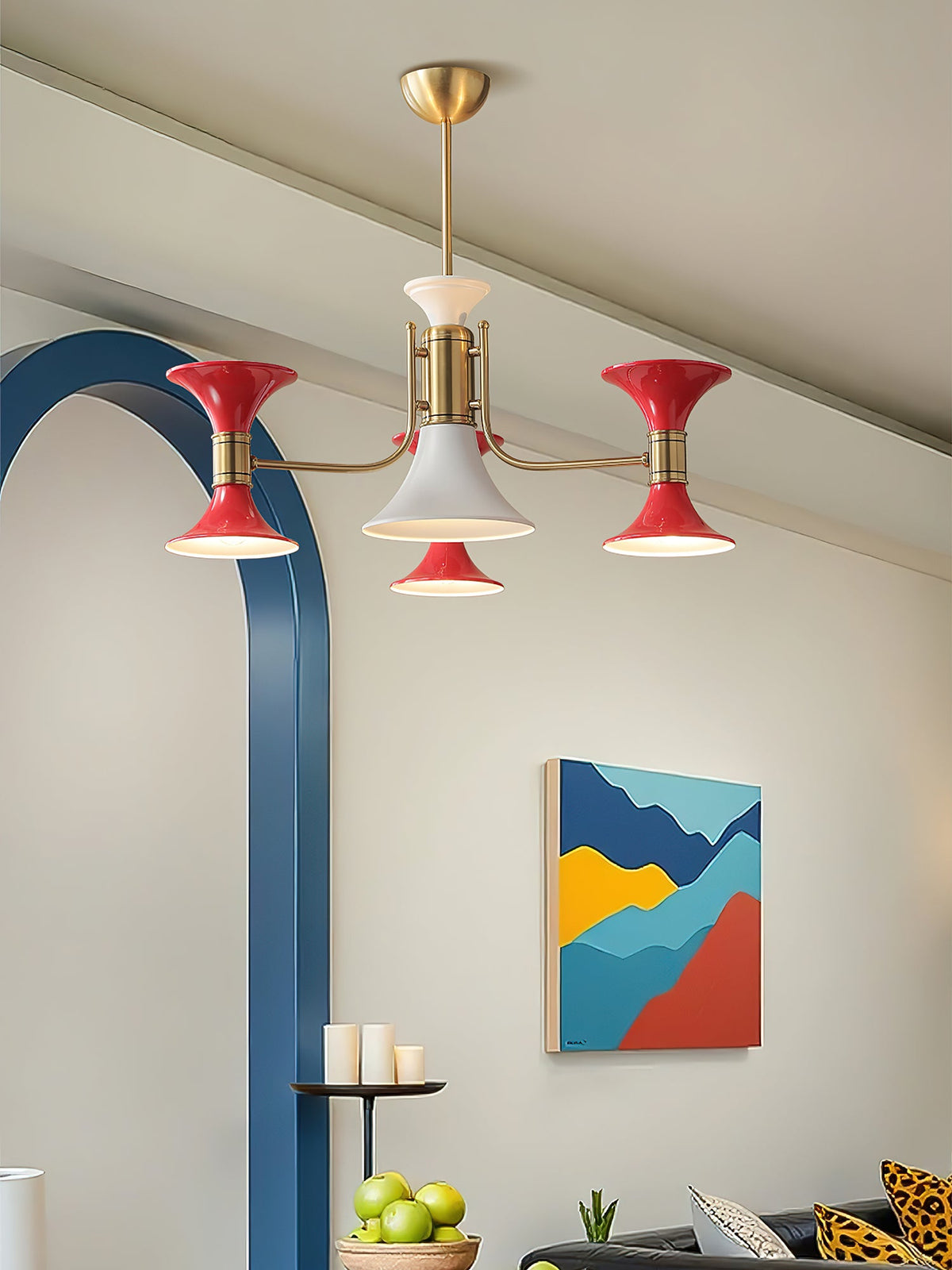 Tromina Trumpet Chandelier – Mid-Century Brass & Iron Pendant Light