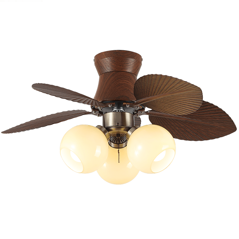 Tropi Glow Ceiling Fan Light with Botanical Blades and Opal Glass Globes