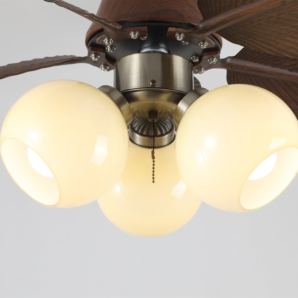 Tropi Glow Ceiling Fan Light with Botanical Blades and Opal Glass Globes