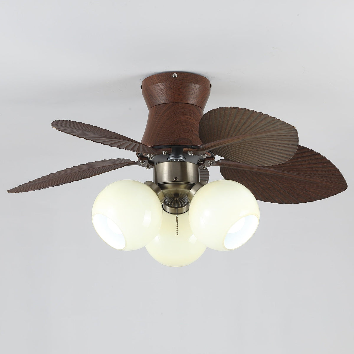 Tropi Glow Ceiling Fan Light with Botanical Blades and Opal Glass Globes