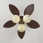 Tropi Glow Ceiling Fan Light with Botanical Blades and Opal Glass Globes