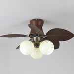 Tropi Glow Ceiling Fan Light with Botanical Blades and Opal Glass Globes