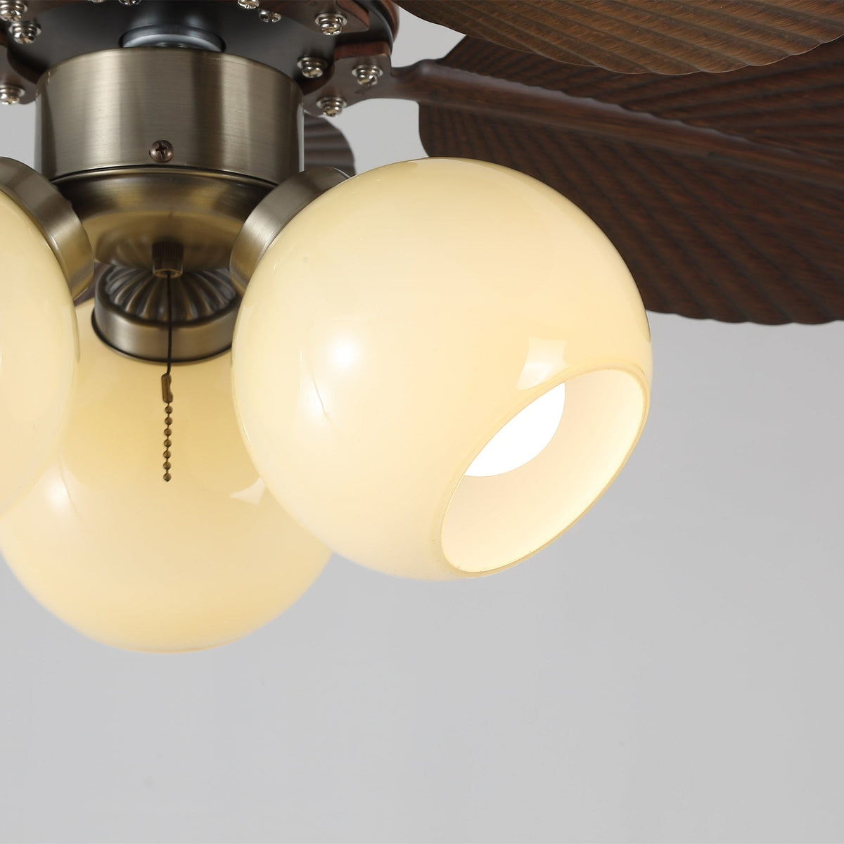 Tropi Glow Ceiling Fan Light with Botanical Blades and Opal Glass Globes