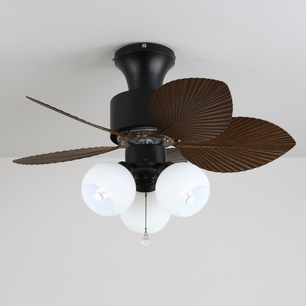Tropica Palm Ceiling Fan Light with Amber Glass Shades
