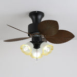 Tropica Palm Ceiling Fan Light with Amber Glass Shades