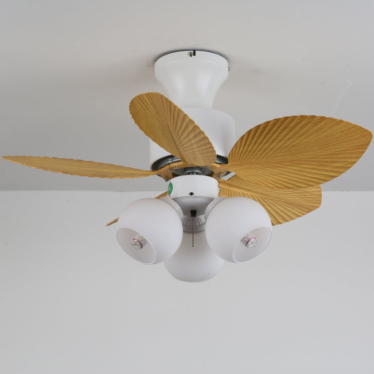 Tropica Palm Ceiling Fan Light with Amber Glass Shades