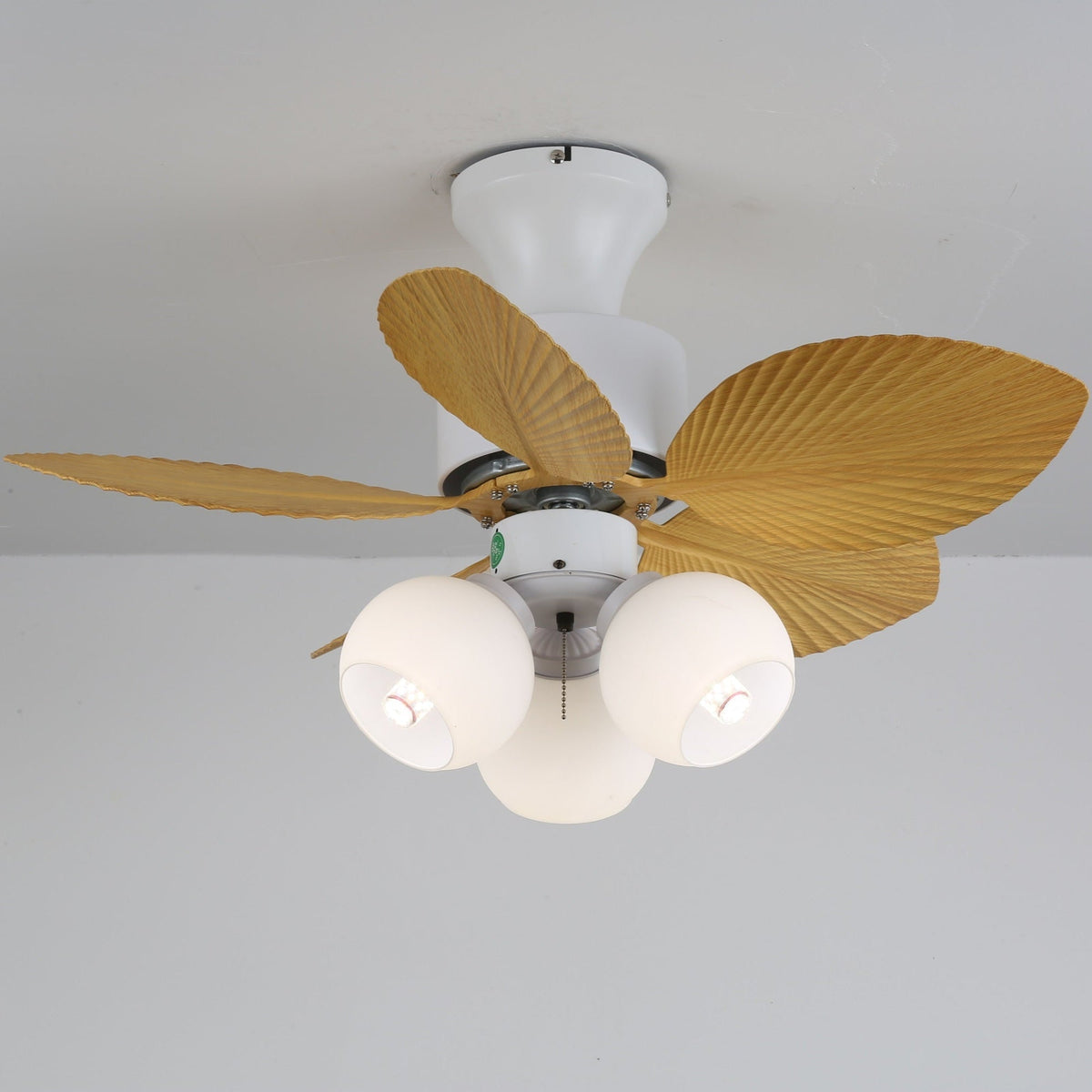 Tropica Palm Ceiling Fan Light with Amber Glass Shades