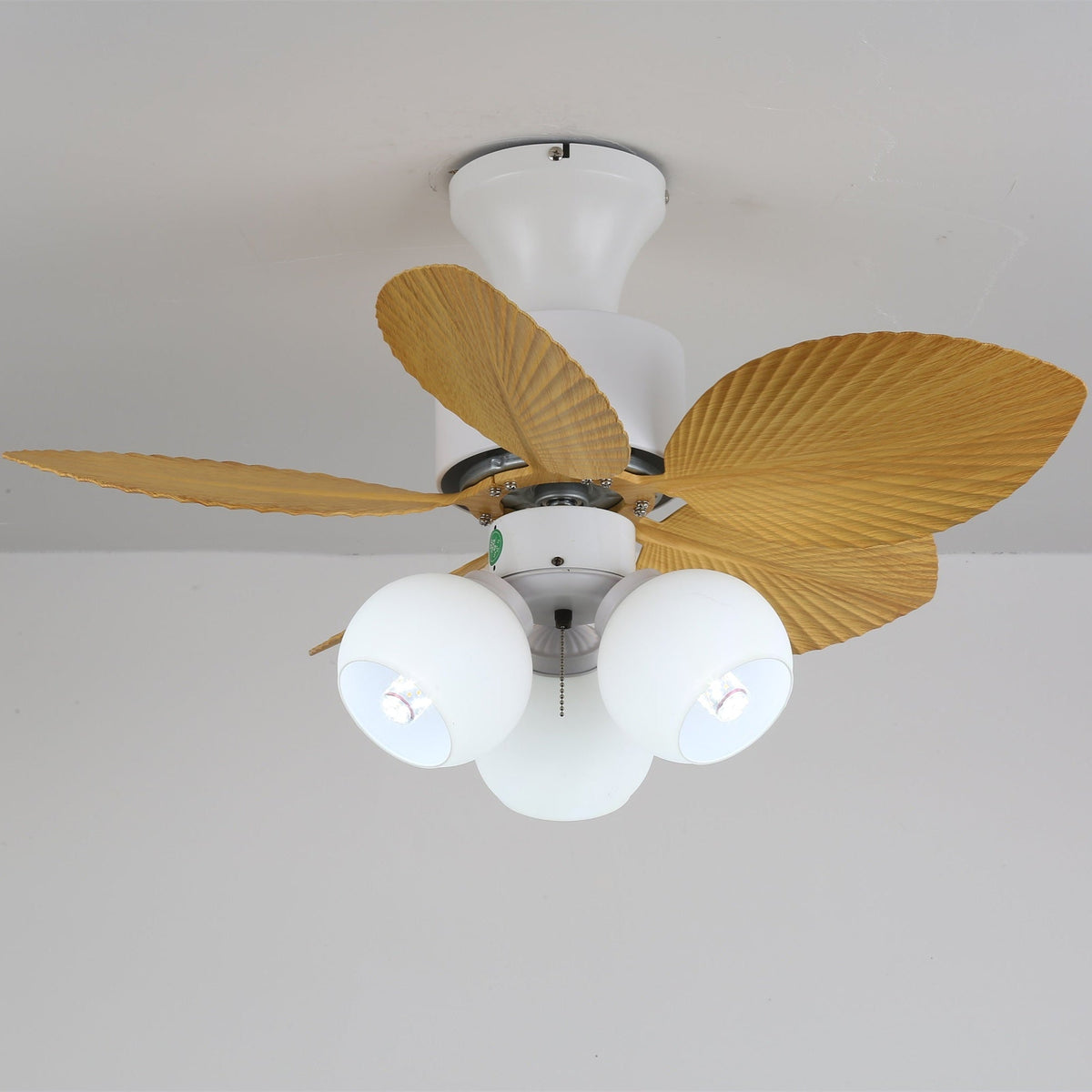 Tropica Palm Ceiling Fan Light with Amber Glass Shades