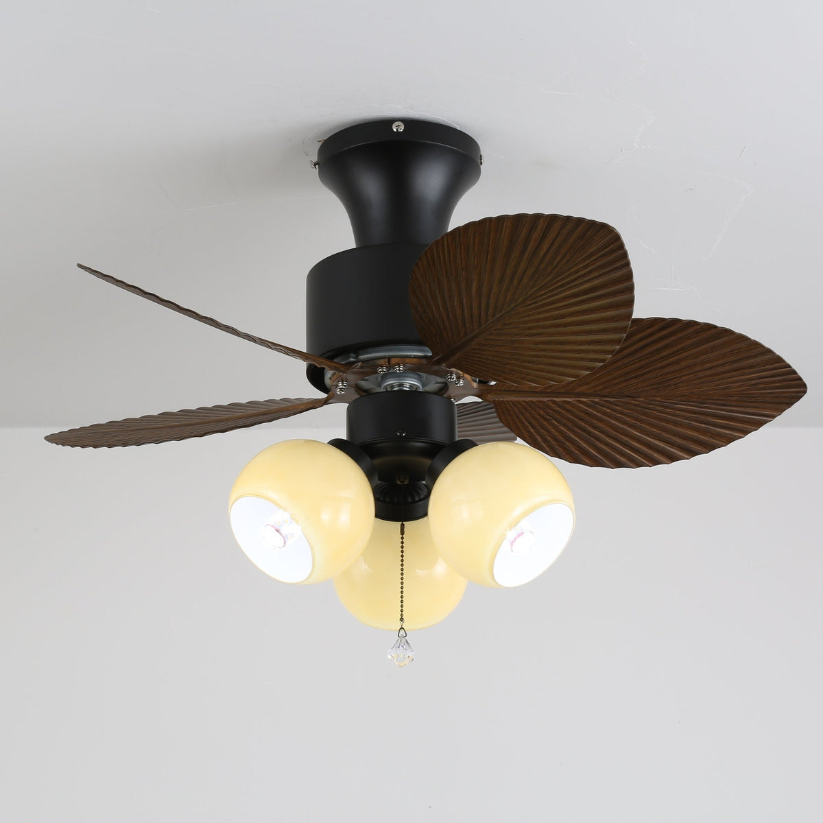 Tropica Palm Ceiling Fan Light with Amber Glass Shades