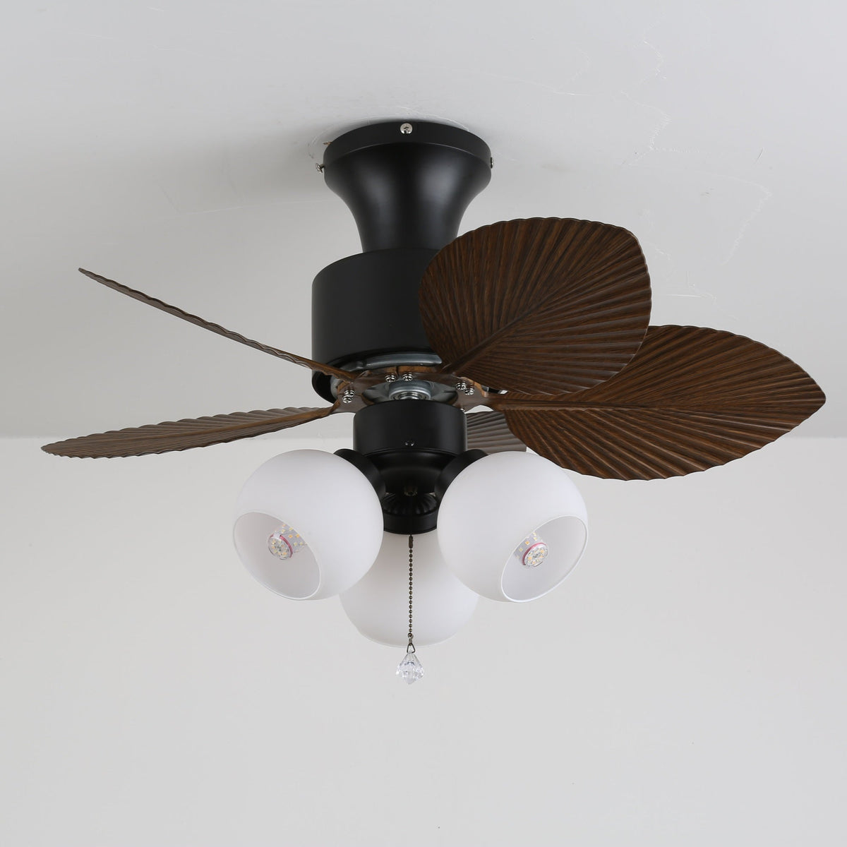 Tropica Palm Ceiling Fan Light with Amber Glass Shades