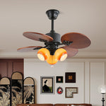 Tropica Breeze Ceiling Fan Light with Palm Blades and Amber Glass