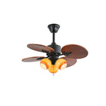 Tropica Breeze Ceiling Fan Light with Palm Blades and Amber Glass