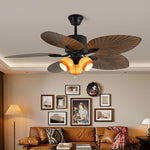 Tropica Breeze Ceiling Fan Light with Palm Blades and Amber Glass