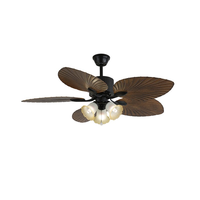 Tropica Breeze Ceiling Fan Light with Palm Blades and Amber Glass